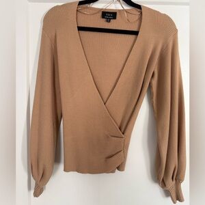 Vici Camel Ribbed Knit Wrap Top
